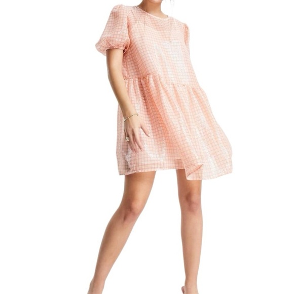 collective the label curve Dresses & Skirts - Collective The Label Curve Metallic Smock Check Sequin Mini Dress | Size:20 (US)